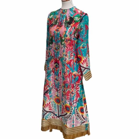 Top Small Cat Tunic Blouse Vibrant Handmade Midi Boho Long dress beaded Festival - Picture 1 of 17